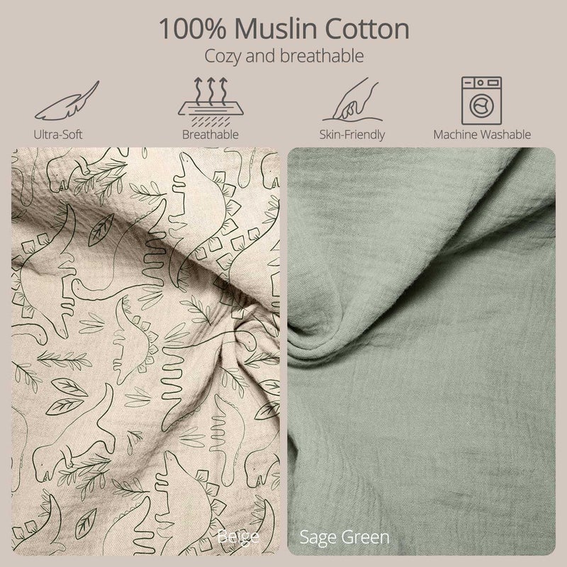 JVEOO Muslin Baby Changing Pad, 2 Pack Muslin Soft Cotton Covers & Waterproof Lining Foam Diaper Changing Table Pad 32" x 16.6" Mat for Dressers - Image 5